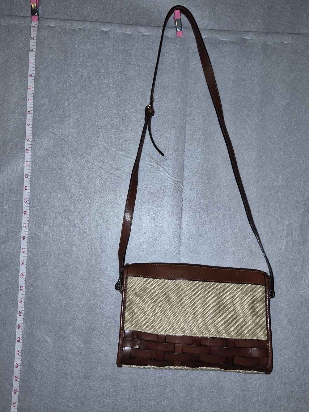 Bechamel Woven Straw & Brown Faux Leather Crossbody Bag